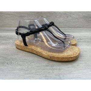 Paige Dawn Women's Sandal Slingback Thong Casual Flat Leather 8 Black Shoes